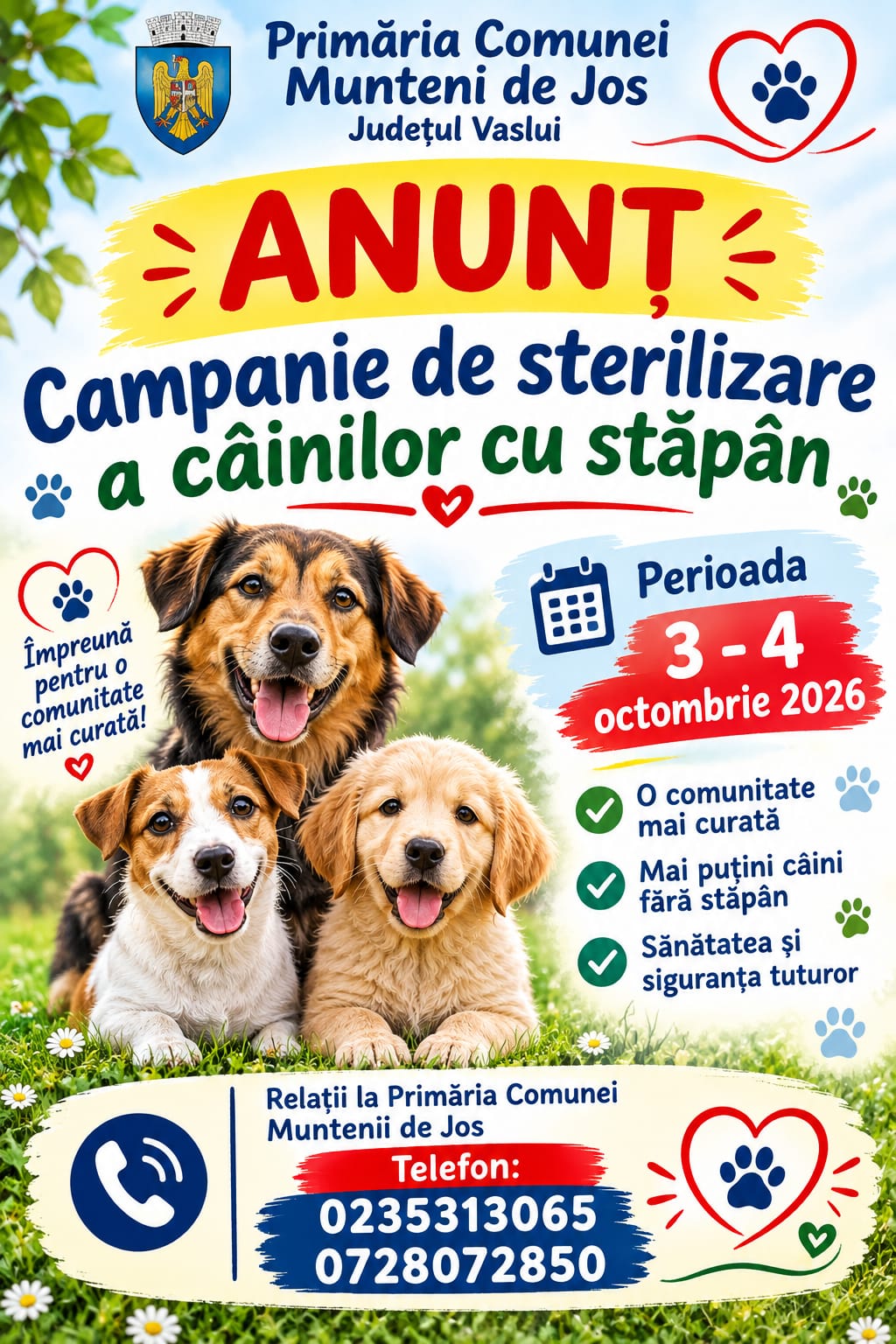 Campanie de sterilizare a câinilor cu stăpân în comuna Muntenii de Jos